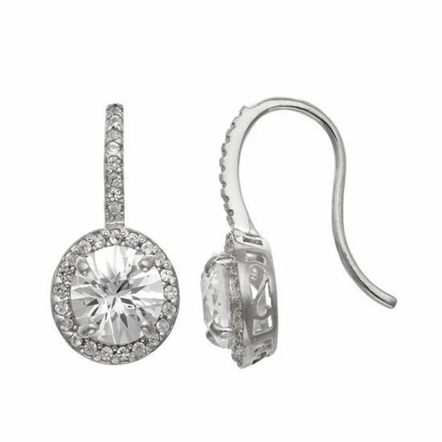 * Designs By Gioelli Sterling Silver Lab-Created White Sapphire Halo Drop Earrings | Jewelry