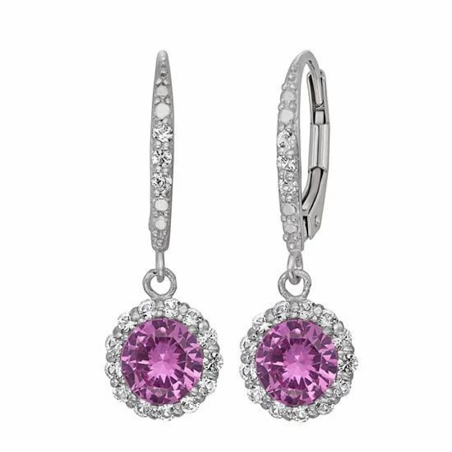 * Designs By Gioelli Lab-Created Pink And White Sapphire Sterling Silver Halo Drop Earrings | Jewelry