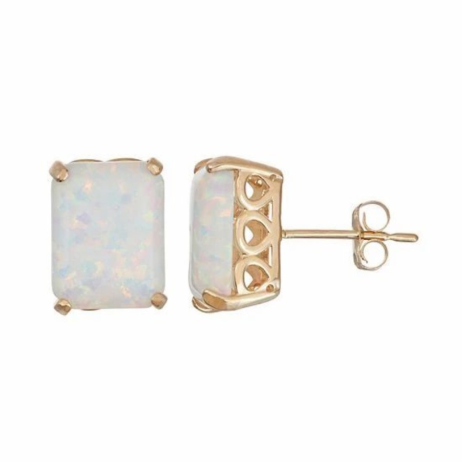 * Designs By Gioelli 10K Gold Lab-Created Opal Rectangle Stud Earrings | Jewelry