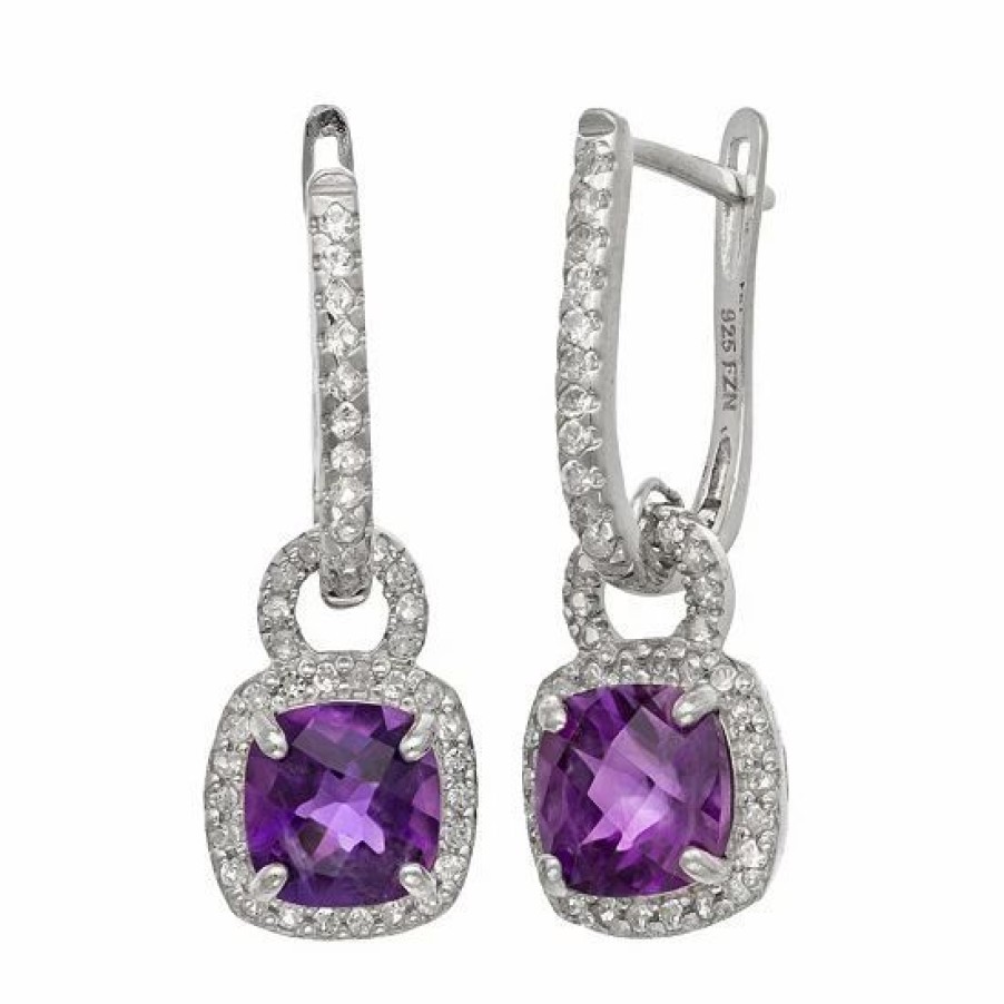 * Designs By Gioelli Sterling Silver Amethyst And Lab-Created White Sapphire Square Halo Drop Earrings | Jewelry