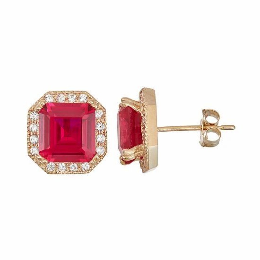 * Designs By Gioelli 10K Gold Lab-Created Ruby & White Sapphire Octagon Stud Earrings | Jewelry