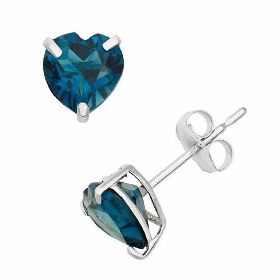 * Designs By Gioelli London Blue Topaz 10K White Gold Heart Stud Earrings | Jewelry