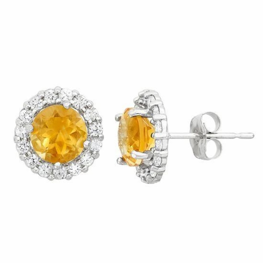 * Designs By Gioelli Lab-Created Citrine & White Topaz 10K White Gold Halo Stud Earrings | Jewelry