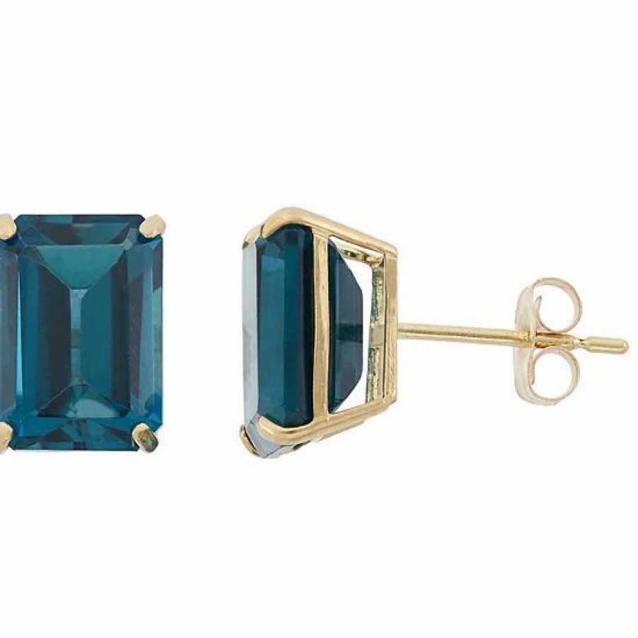 * Designs By Gioelli 10K Gold London Blue Topaz Emerald Cut Solitaire Stud Earrings | Jewelry