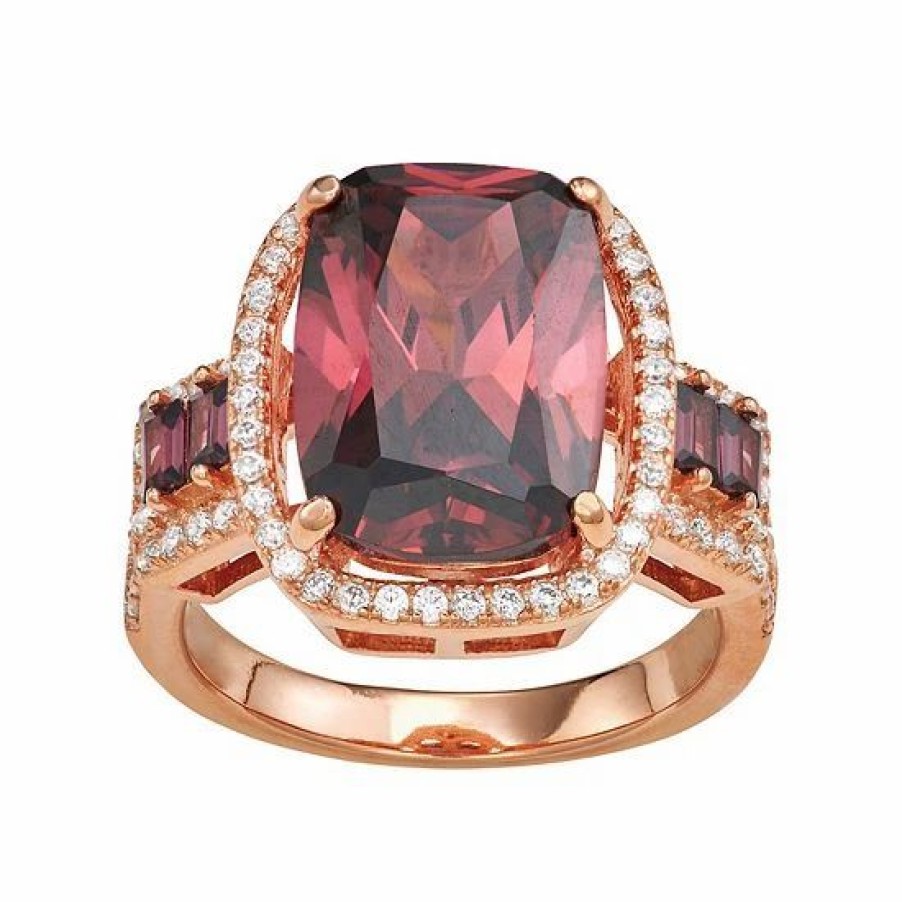 * Designs By Gioelli Rose Gold Tone Sterling Silver Smoky Cubic Zirconia Halo Ring | Jewelry