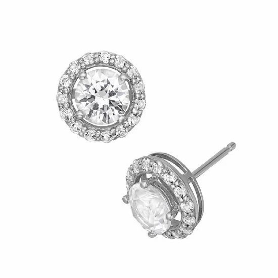 * Designs By Gioelli Lab-Created White Sapphire Sterling Silver Halo Stud Earrings | Jewelry