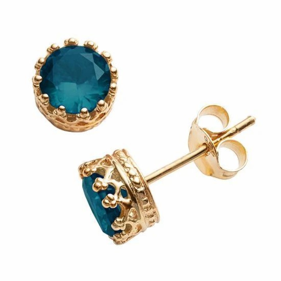 * Designs By Gioelli 14K Gold Over Silver London Blue Topaz Crown Stud Earrings | Jewelry