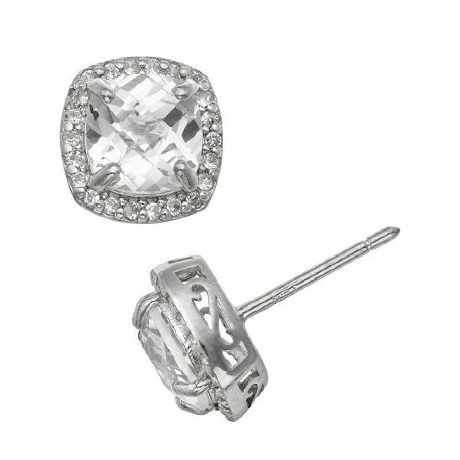 * Designs By Gioelli Sterling Silver Lab-Created White Sapphire Halo Stud Earrings | Jewelry