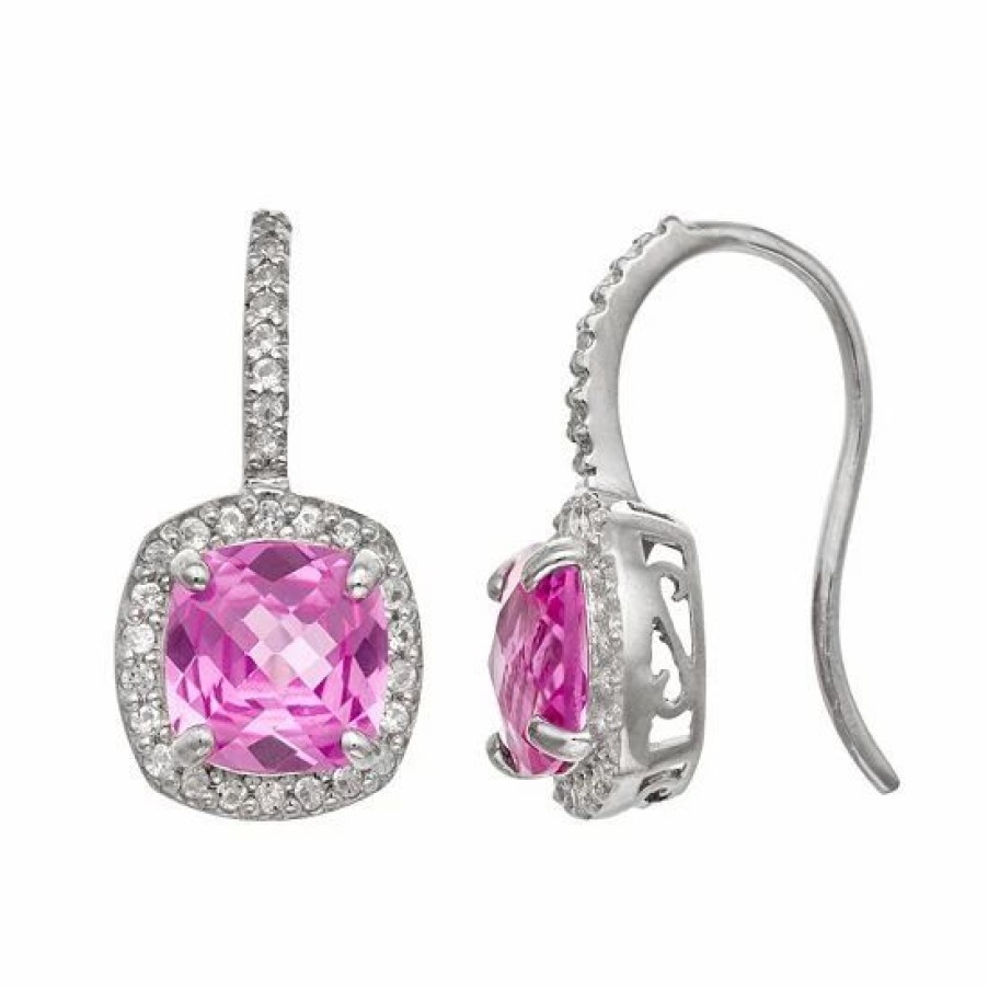 * Designs By Gioelli Sterling Silver Lab-Created Pink And White Sapphire Halo Drop Earrings | Jewelry