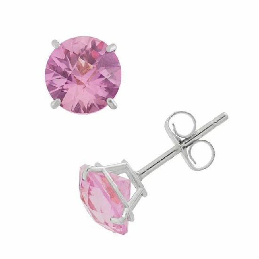 * Designs By Gioelli Lab-Created Pink Sapphire 10K White Gold Stud Earrings | Jewelry