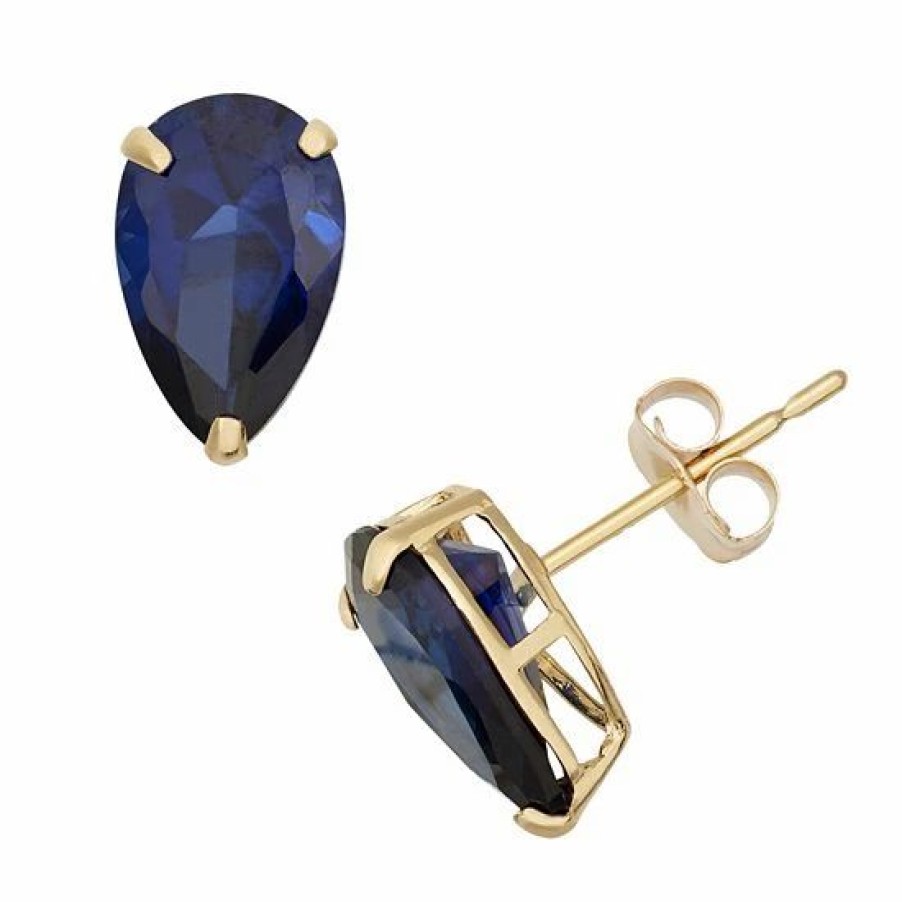 * Designs By Gioelli Lab-Created Sapphire 10K Gold Teardrop Stud Earrings | Jewelry