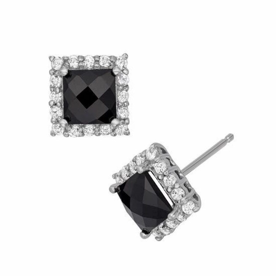 * Designs By Gioelli Sterling Silver Onyx And Lab-Created White Sapphire Square Halo Stud Earrings | Jewelry