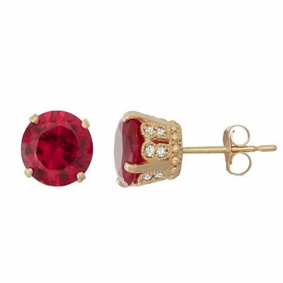 * Designs By Gioelli 10K Gold Lab-Created Ruby & Diamond Stud Earrings | Jewelry