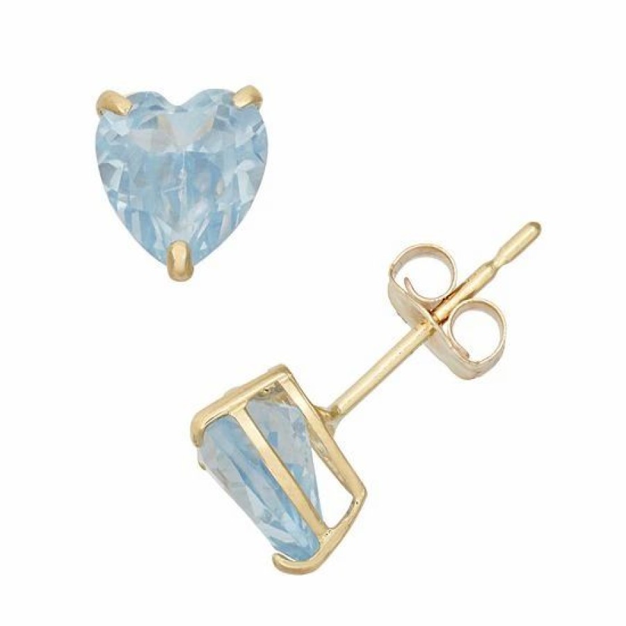 * Designs By Gioelli Lab-Created Aquamarine 10K Gold Heart Stud Earrings | Jewelry