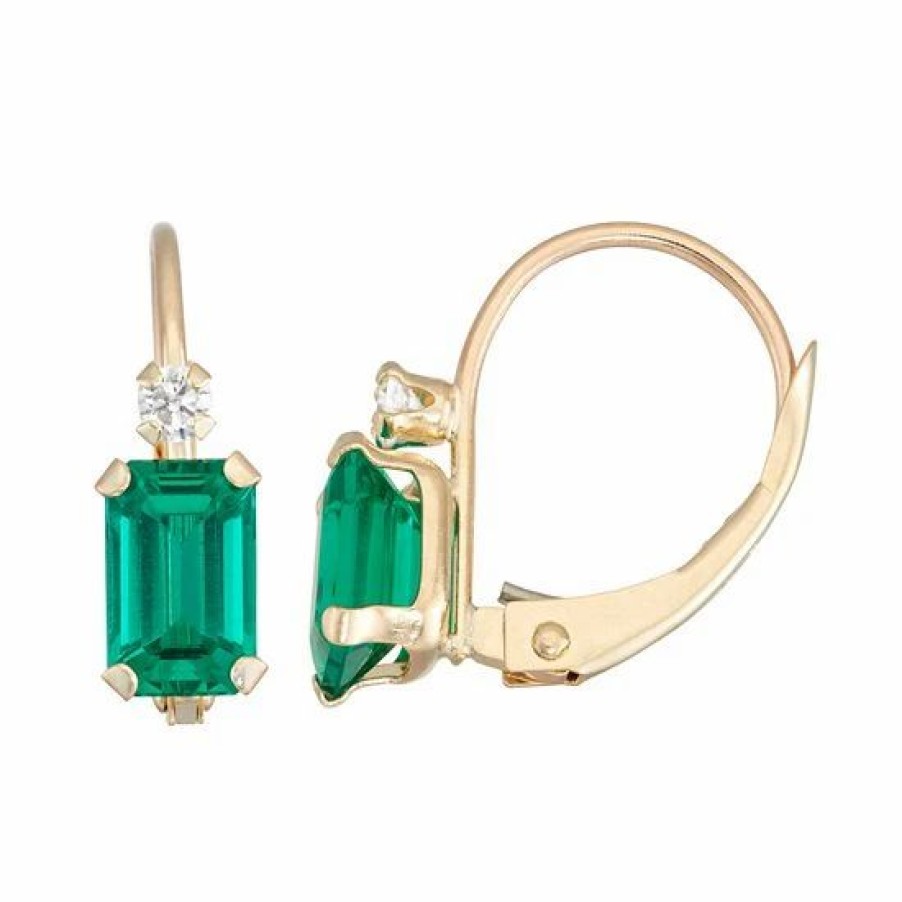 * Designs By Gioelli 10K Gold Emerald-Cut Lab-Created Emerald & White Zircon Leverback Earrings | Jewelry