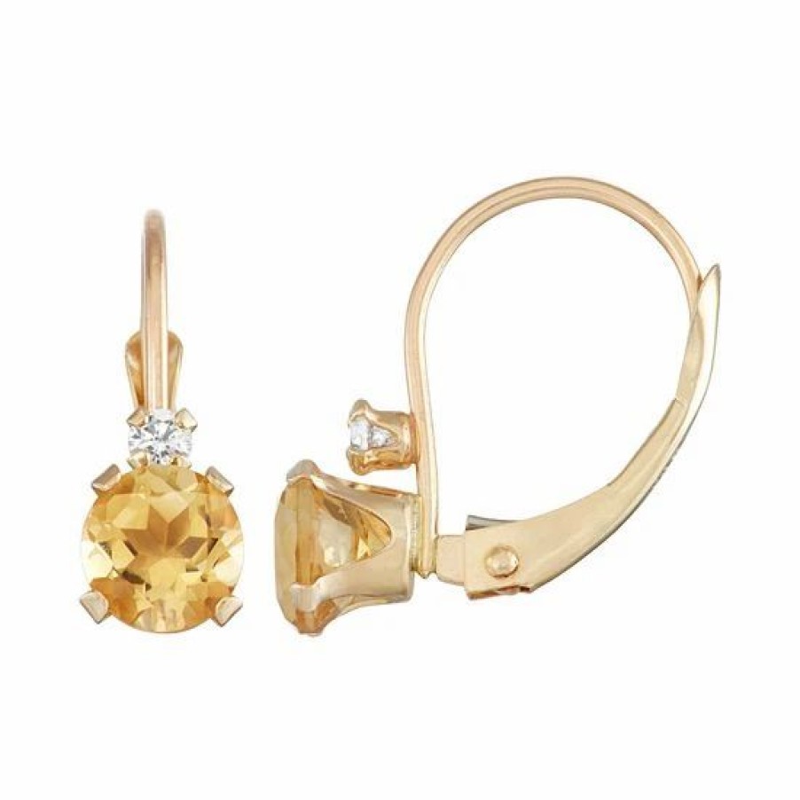 * Designs By Gioelli 10K Gold Round-Cut Citrine & White Zircon Leverback Earrings | Jewelry