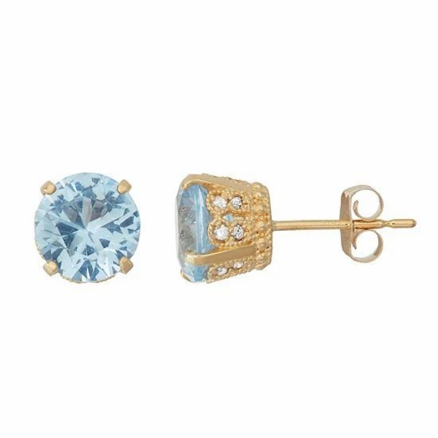 * Designs By Gioelli 10K Gold Lab-Created Aquamarine & Diamond Stud Earrings | Jewelry