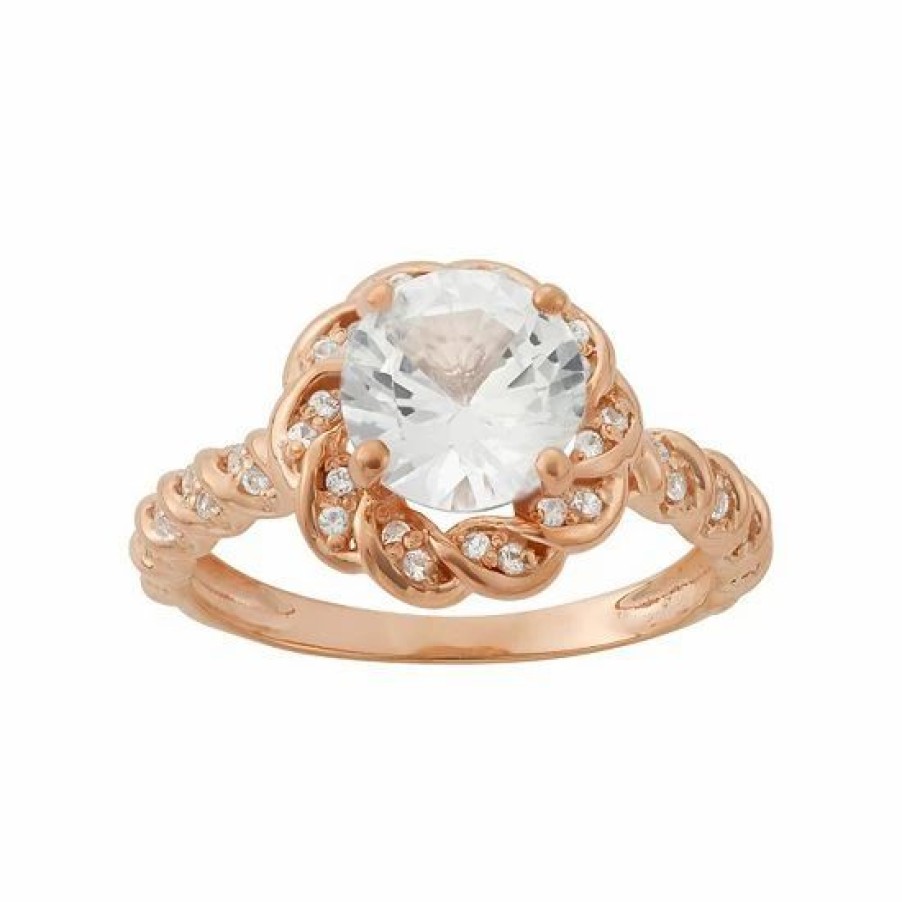 * Designs By Gioelli Lab-Created White Sapphire 14K Rose Gold Over Silver Halo Ring | Jewelry