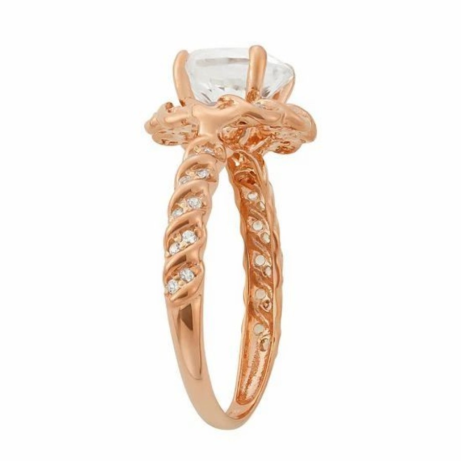 * Designs By Gioelli Lab-Created White Sapphire 14K Rose Gold Over Silver Halo Ring | Jewelry