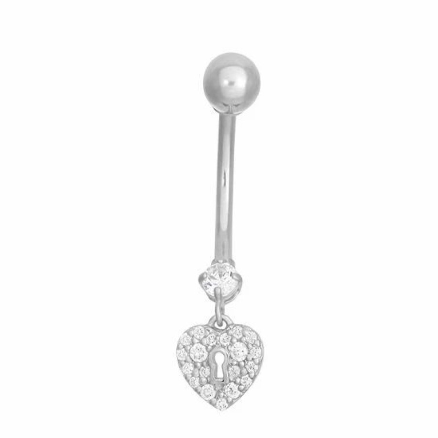 * Designs By Gioelli 10K White Gold Cubic Zirconia Heart Lock Belly Ring | Jewelry