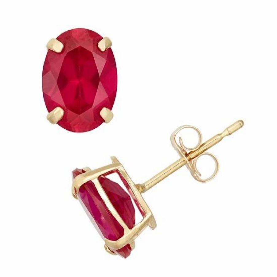 * Designs By Gioelli Lab-Created Ruby 10K Gold Oval Stud Earrings | Jewelry