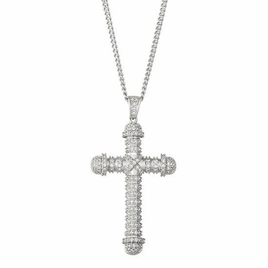 * Designs By Gioelli Men'S Sterling Silver Cubic Zirconia Ribbed Cross Pendant | Jewelry