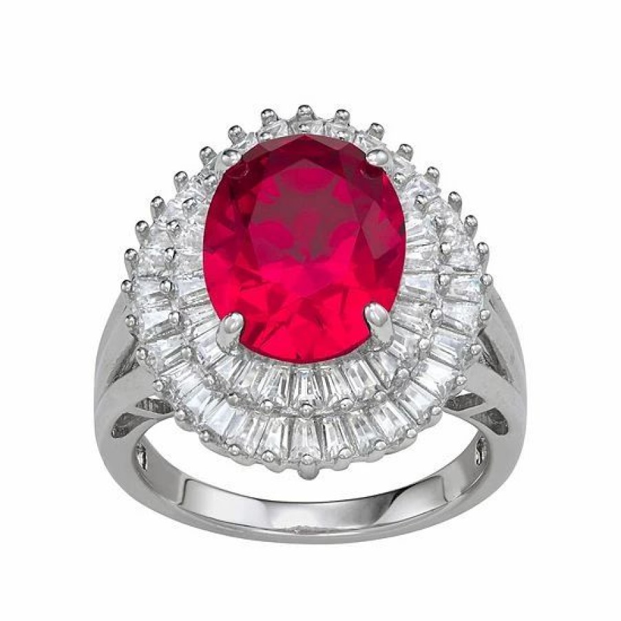 * Designs By Gioelli Sterling Silver Simulated Gemstone Oval Halo Ring | Jewelry