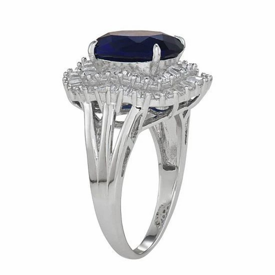 * Designs By Gioelli Sterling Silver Simulated Gemstone Oval Halo Ring | Jewelry