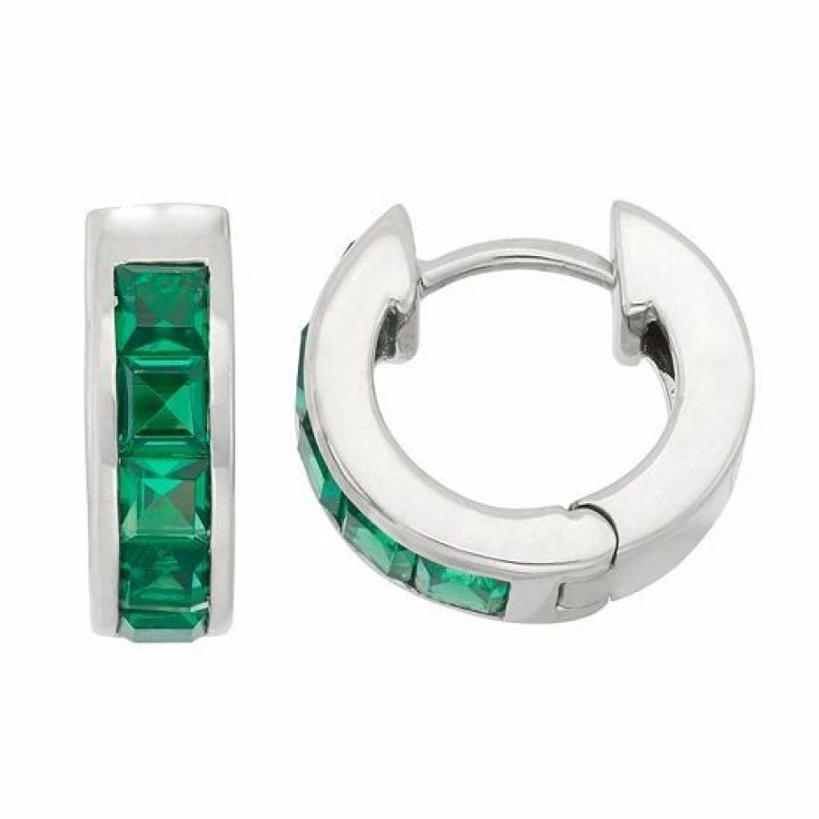 * Designs By Gioelli Lab-Created Emerald Sterling Silver Huggie Hoop Earrings | Jewelry