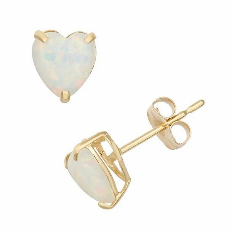 * Designs By Gioelli Lab-Created Opal 10K Gold Heart Stud Earrings | Jewelry