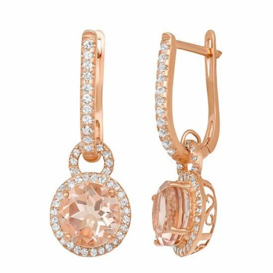 * Designs By Gioelli 14K Rose Gold Over Silver Simulated Morganite And Lab-Created White Sapphire Halo Drop Earrings | Jewelry