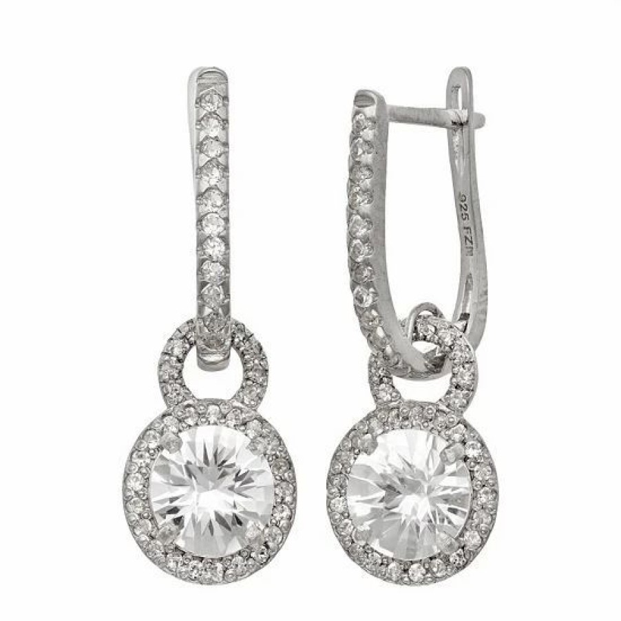 * Designs By Gioelli Sterling Silver Lab-Created White Sapphire Halo Drop Earrings | Jewelry