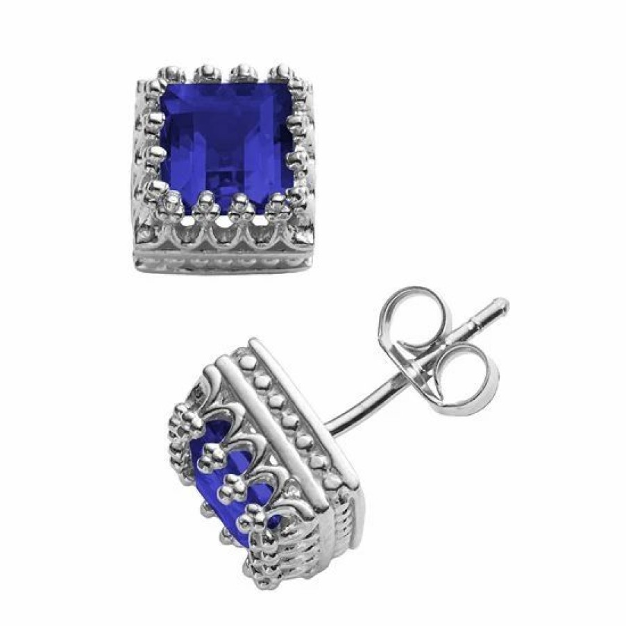 * Designs By Gioelli Sterling Silver Lab-Created Sapphire Crown Stud Earrings | Jewelry