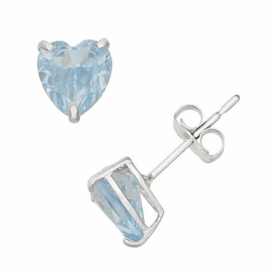 * Designs By Gioelli Lab-Created Aquamarine 10K White Gold Heart Stud Earrings | Jewelry