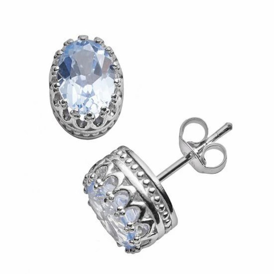 * Designs By Gioelli Sterling Silver Lab-Created Aquamarine Oval Crown Stud Earrings | Jewelry