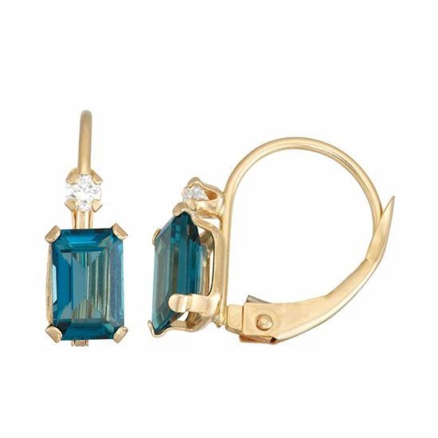 * Designs By Gioelli 10K Gold Emerald-Cut London Blue Topaz & White Zircon Leverback Earrings | Jewelry