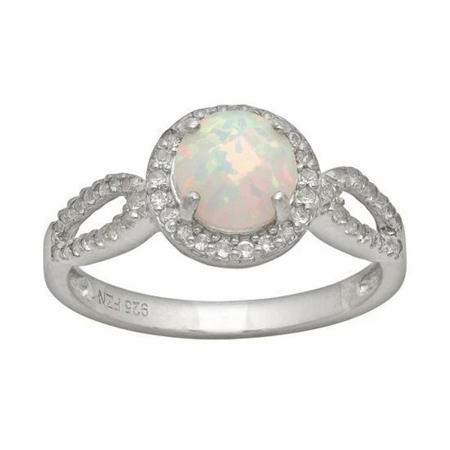 * Designs By Gioelli Sterling Silver Lab-Created Opal And Lab-Created White Sapphire Halo Ring | Jewelry