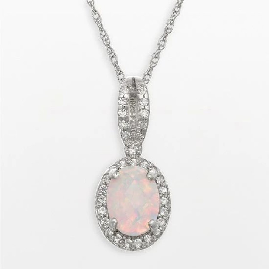 * Designs By Gioelli Sterling Silver Lab-Created Opal And Lab-Created White Sapphire Oval Halo Pendant | Jewelry