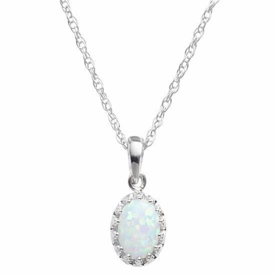 * Designs By Gioelli Sterling Silver Lab-Created Opal Oval Pendant | Jewelry