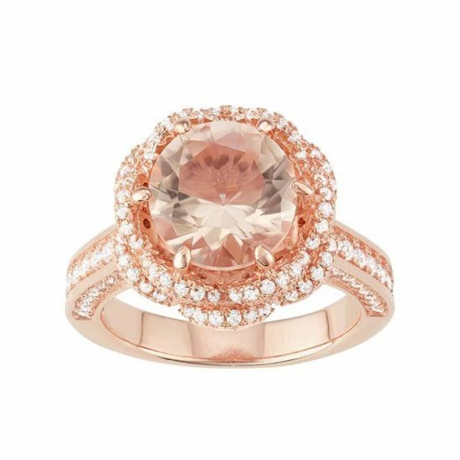 * Designs By Gioelli 14K Rose Gold Over Silver Simulated Morganite & Cubic Zirconia Halo Ring | Jewelry