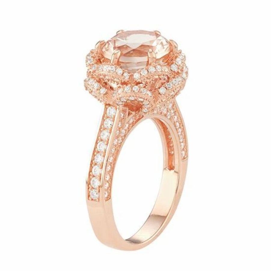 * Designs By Gioelli 14K Rose Gold Over Silver Simulated Morganite & Cubic Zirconia Halo Ring | Jewelry