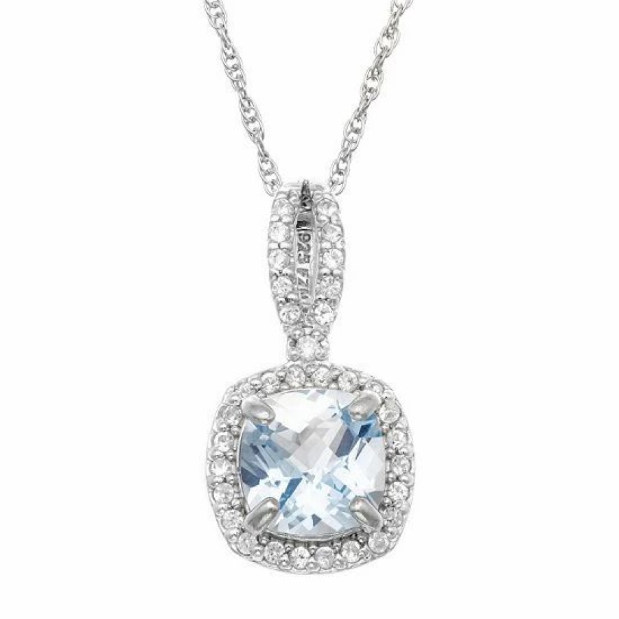 * Designs By Gioelli Sterling Silver Lab-Created Aquamarine And Lab-Created White Sapphire Square Halo Pendant | Jewelry