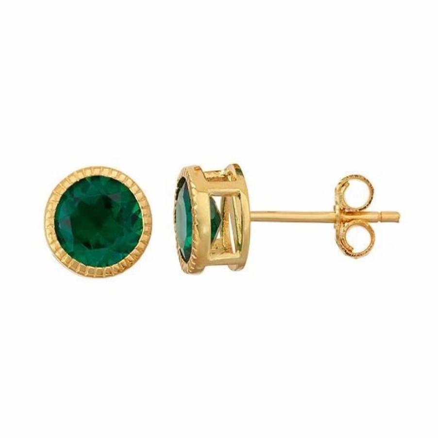 * Designs By Gioelli 14K Gold Over Silver Lab-Created Emerald Milgrain Stud Earrings | Jewelry