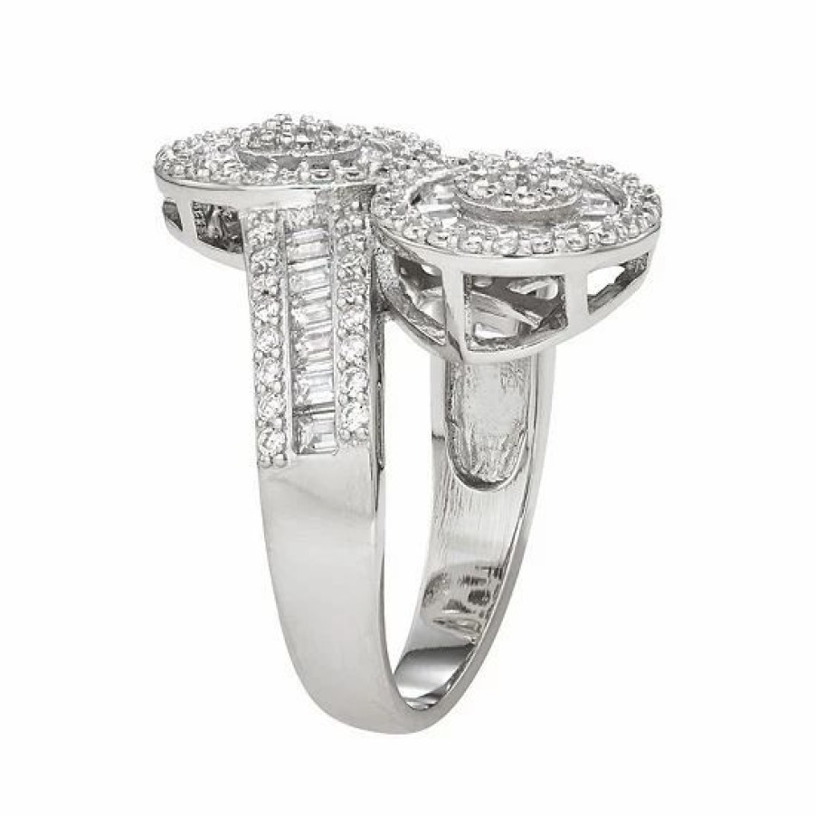 * Designs By Gioelli Sterling Silver Cubic Zirconia Dual Halo Bypass Ring | Jewelry