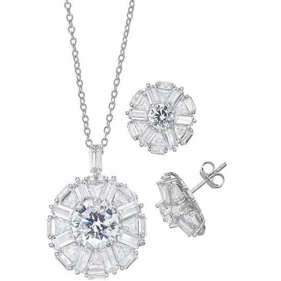 * Designs By Gioelli Sterling Silver Simulated Gemstone Starburst Pendant & Stud Earring Set | Jewelry