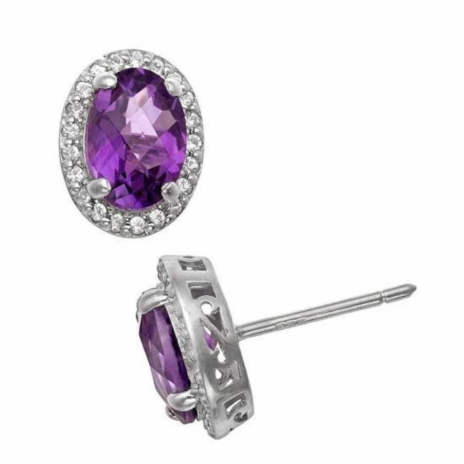 * Designs By Gioelli Sterling Silver Amethyst And Lab-Created White Sapphire Halo Stud Earrings | Jewelry