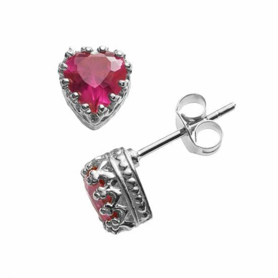 * Designs By Gioelli Sterling Silver Lab-Created Ruby Heart Crown Stud Earrings | Jewelry