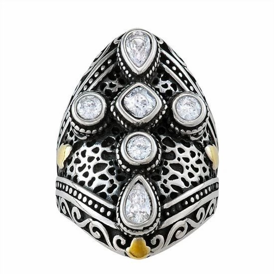 * Designs By Gioelli Two Tone Sterling Silver Faceted Stone & Filigree Cross Ring | Jewelry