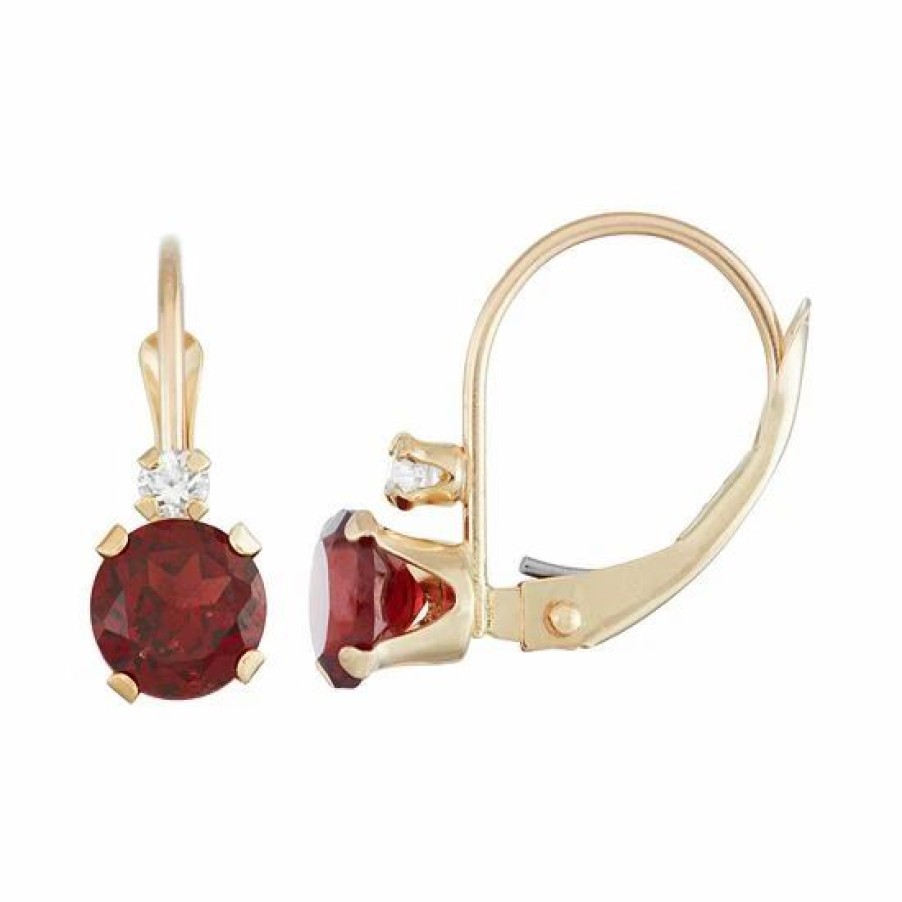 * Designs By Gioelli 10K Gold Round-Cut Garnet & White Zircon Leverback Earrings | Jewelry