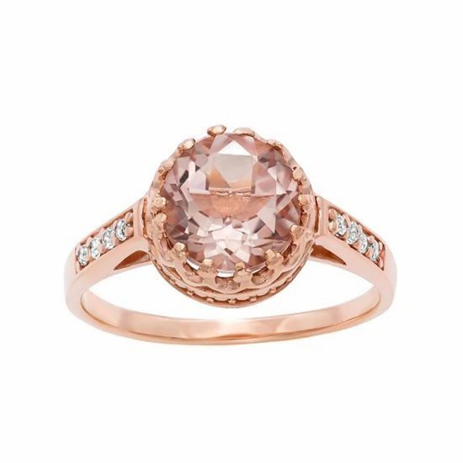 * Designs By Gioelli 14K Rose Gold Over Silver Simulated Morganite And Lab-Created White Sapphire Crown Ring | Jewelry